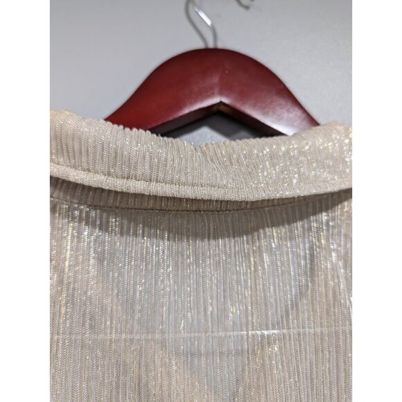 Good American Women Gold Metallic Long-Sleeved Sheer Button Up Tunic Blouse Sz 4 - Picture 11 of 16